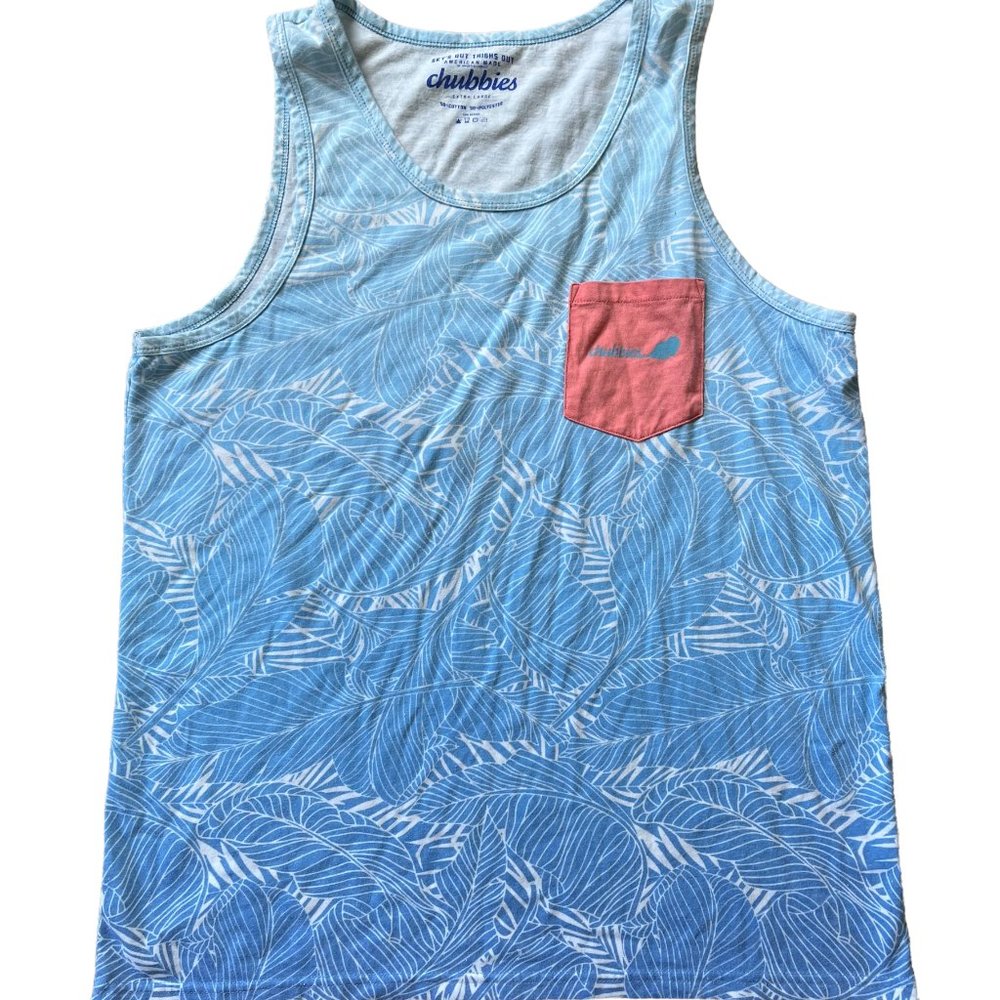 EUC Chubbies Mens Tank Top Sz XL Blue Pattern Pink Chest Pocket American Made